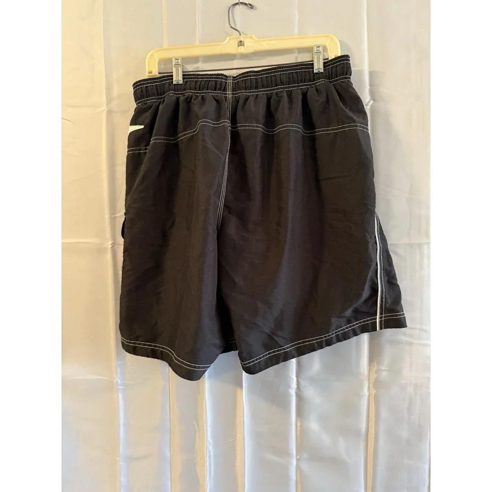 Speedo Mens L Board Short‎ Swim Trunks Black Red Mesh Lined Pockets Surf